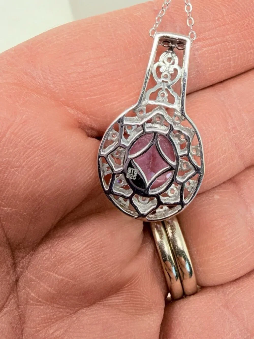 Shop LC Rose De France Amethyst/Cambodian‎ Zircon Silver Pendant & Chain 5246